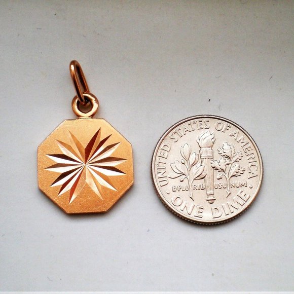 Russian Soviet USSR 14K 583 Rose Pink Gold Diamond Cut Two-Sided PENDANT CHARM - Picture 3 of 5